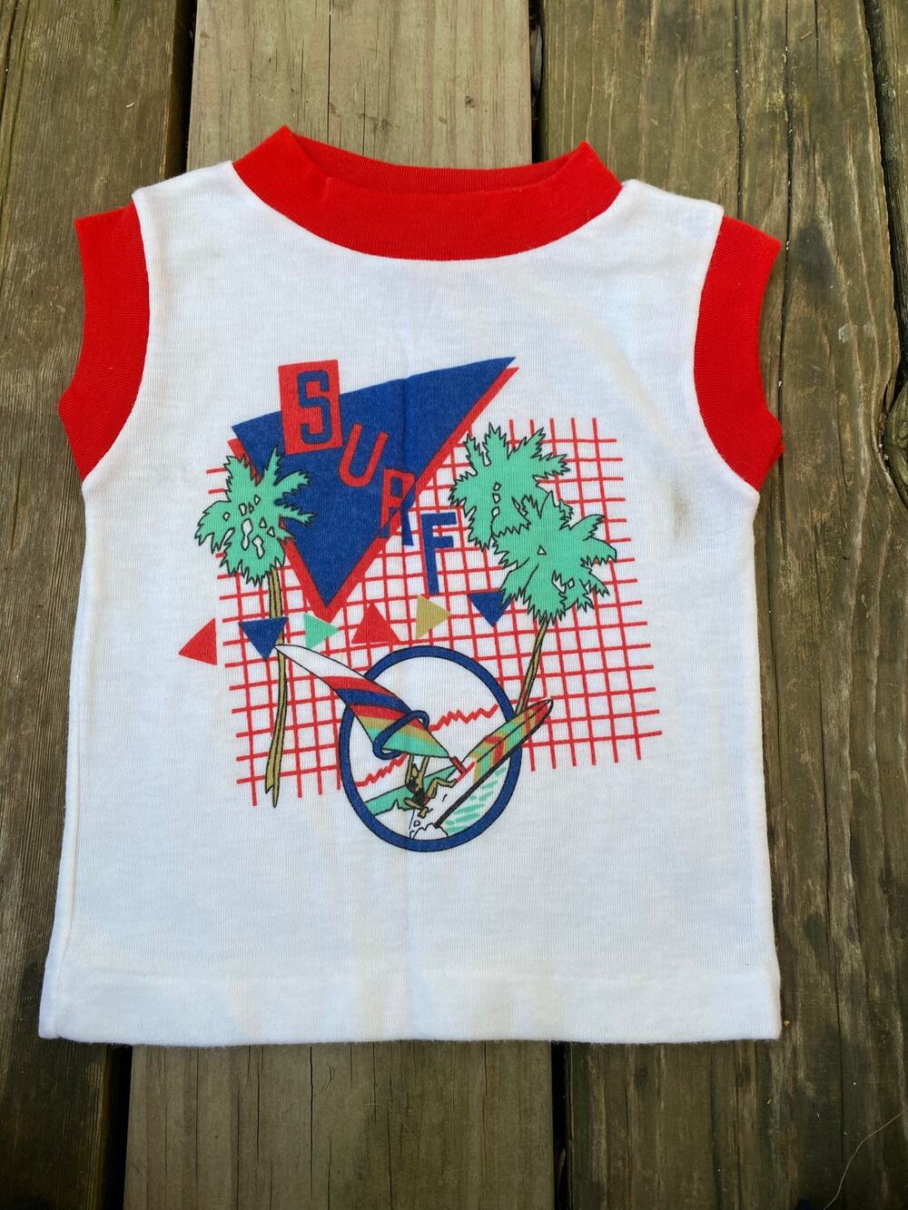 tank top vintage 1980s surf blue red 12 months